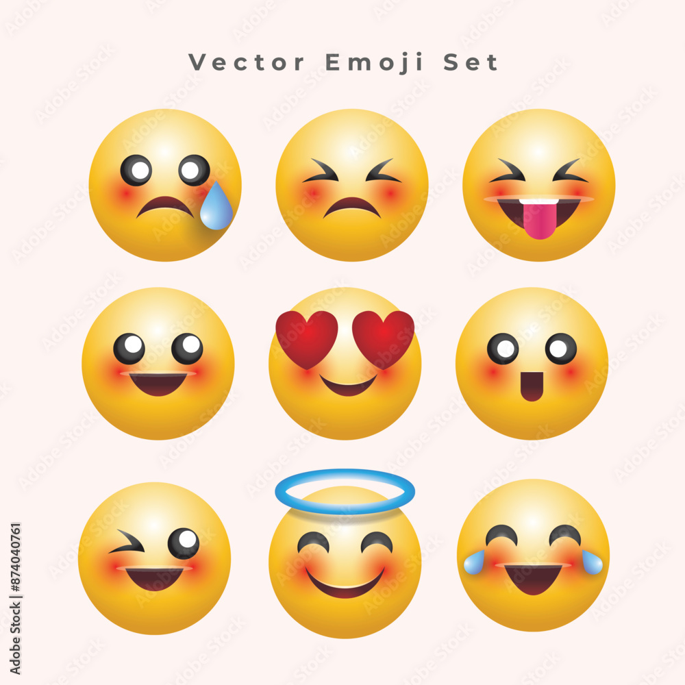 Set of emoticon icons. Cartoon emoji set. Vector emoticon set Set of emoticon icons. Cartoon emoji set. Vector emoticon set