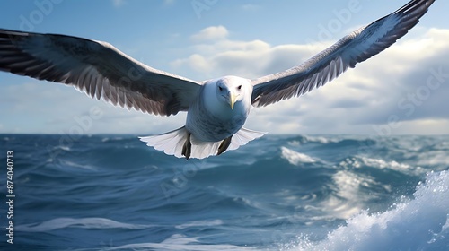 Seagull Soaring Over Waves