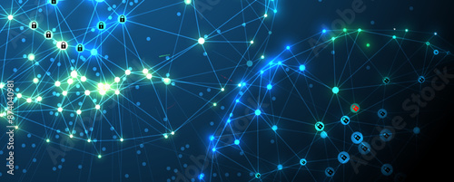 Neural network concept. Connected cells with links. High technology process. Abstract futuristic background. Vector art.