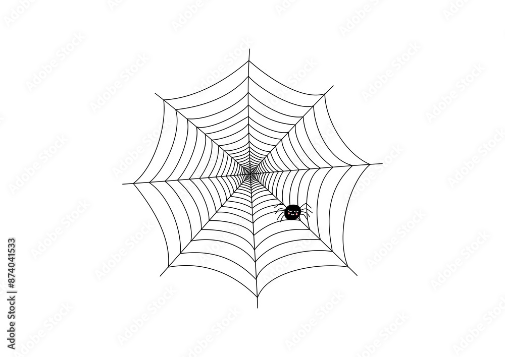 Fototapeta premium Cartoon cute spider on a web, children’s book illustration of a super on a spiders cobweb
