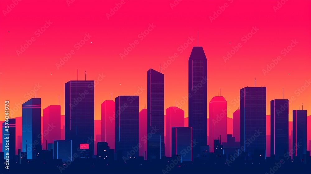 Obraz premium Illustrate a high-tech city skyline with futuristic skyscrapers and digital billboards, capturing the dynamic energy of urban life in a technologically advanced society. Illustration, Image, ,