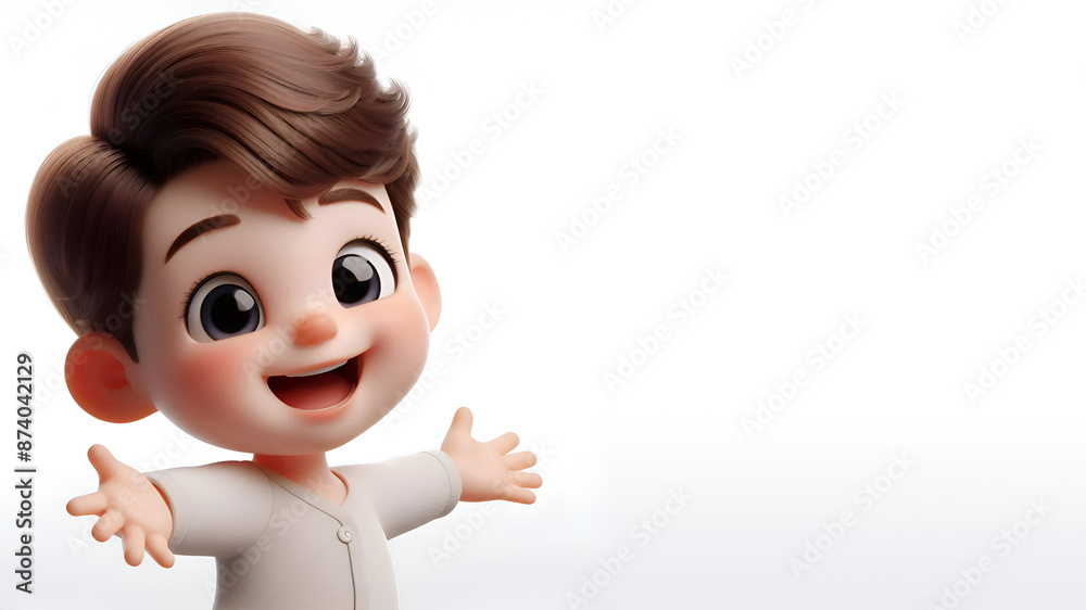 Adorable 3D Baby Character with a Cheeky Smile: High-Resolution Studio Shot on White Background | Perfect for Children's Content, Marketing, and Design Projects