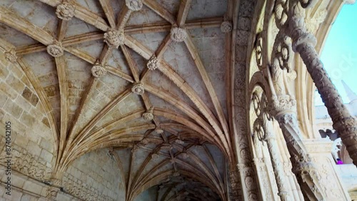 Cloisters of the Hieronymite Monastery and mesh vaults in the courtyard, Mosteiro dos Jeronimos in the district of Belem photo