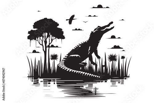 Alligator silhouette vector image design 