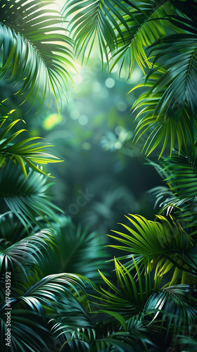 Tropical Palm leaves. Summer exotic trendy background with place for text	