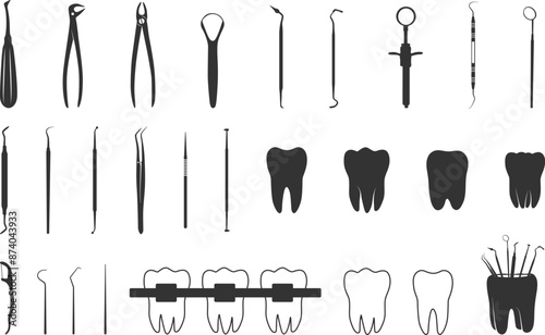 Dental tools silhouette, Dental instruments silhouette, Dentist tools svg, Dental tools svg, Dental instruments svg, Tooth silhouette, Medical tools silhouette