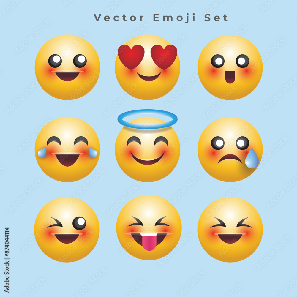 Set of emoticon icons. Cartoon emoji set. Vector emoticon set Set of emoticon icons. Cartoon emoji set. Vector emoticon set