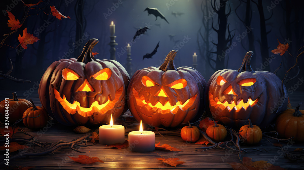 Halloween background with pumpkins and candles., generative ai Halloween background with pumpkins and candles., generative ai