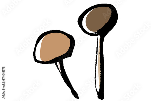 筆タッチのキノコのイラスト