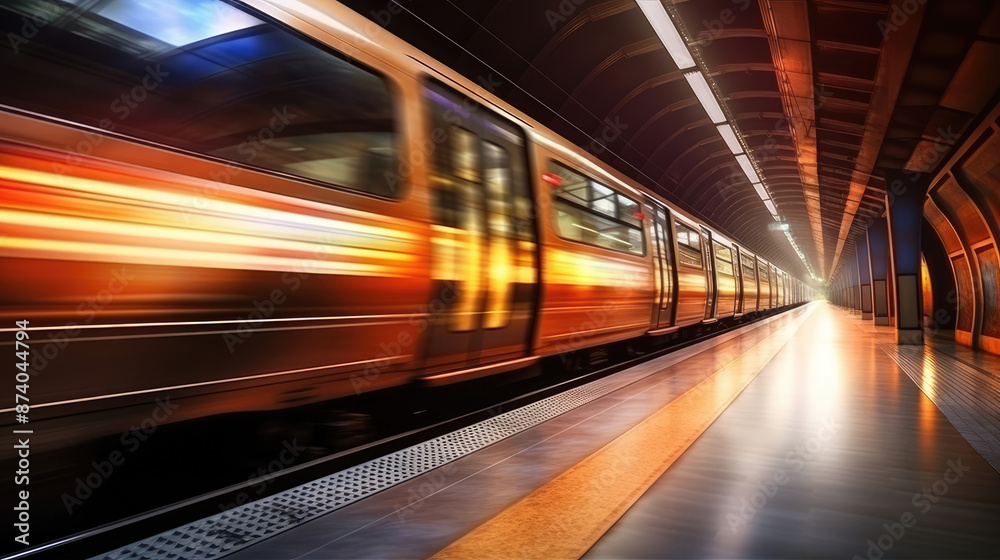 Fototapeta premium Subway Train with motion blur. Concept of speed and motion. created by generative AI, generative ai