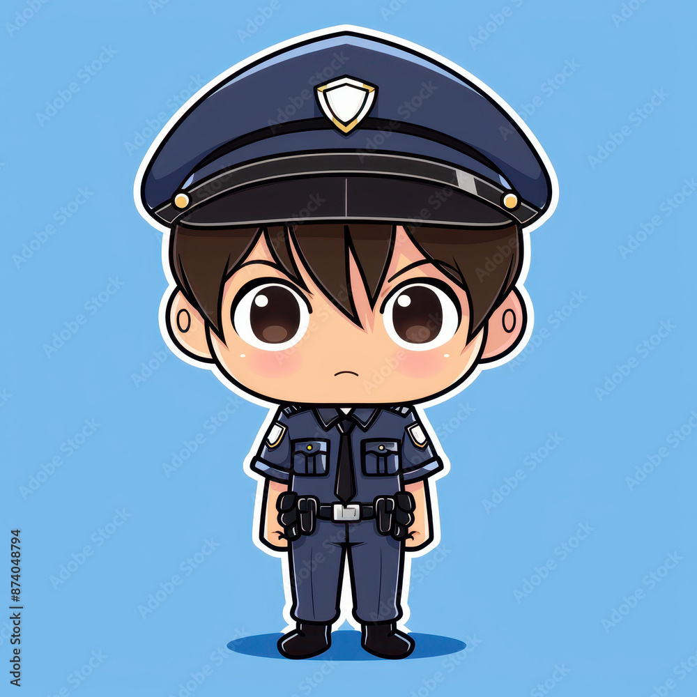Cute chibi police avatar sticker in traditional blue uniform design, perfect for fun and decoration. Cute chibi police avatar sticker in traditional blue uniform design, perfect for fun and decoration.