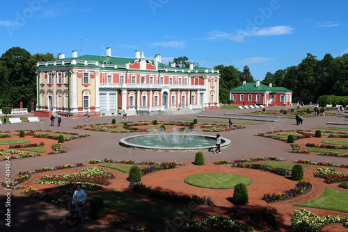 Kadriorg Palace and flower garden with fountains in Tallinn, Estonia. Kadriorg Palace is a Petrine Baroque palace built for Catherine I of Russia by Peter the Great in 1718-1727. photo