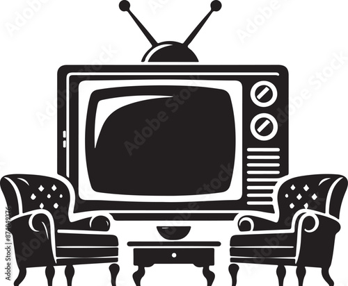 Television ,Silhouette Furniture Black Stock Vector, vector black color silhouette