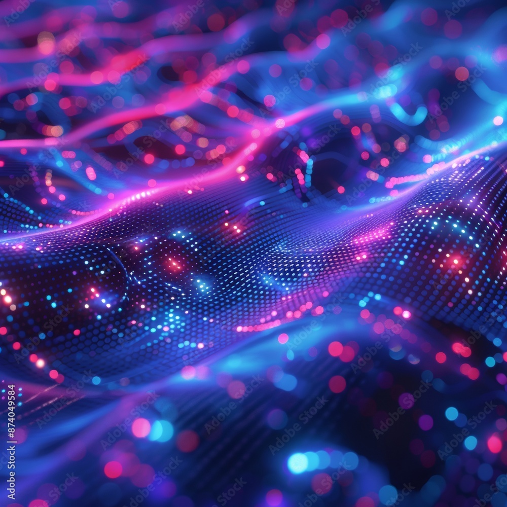 Futuristic Digital Board with Dynamic Holographic Data Flow in Abstract Blue and Purple Tones