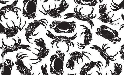 Graphical wallpaper design with crabs on white, background with seafood. Vector illustration	