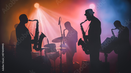 A jazz band playing at a night club or theater