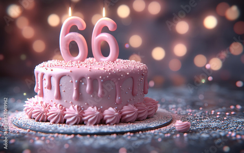 number 66 birthday cake with candles photo