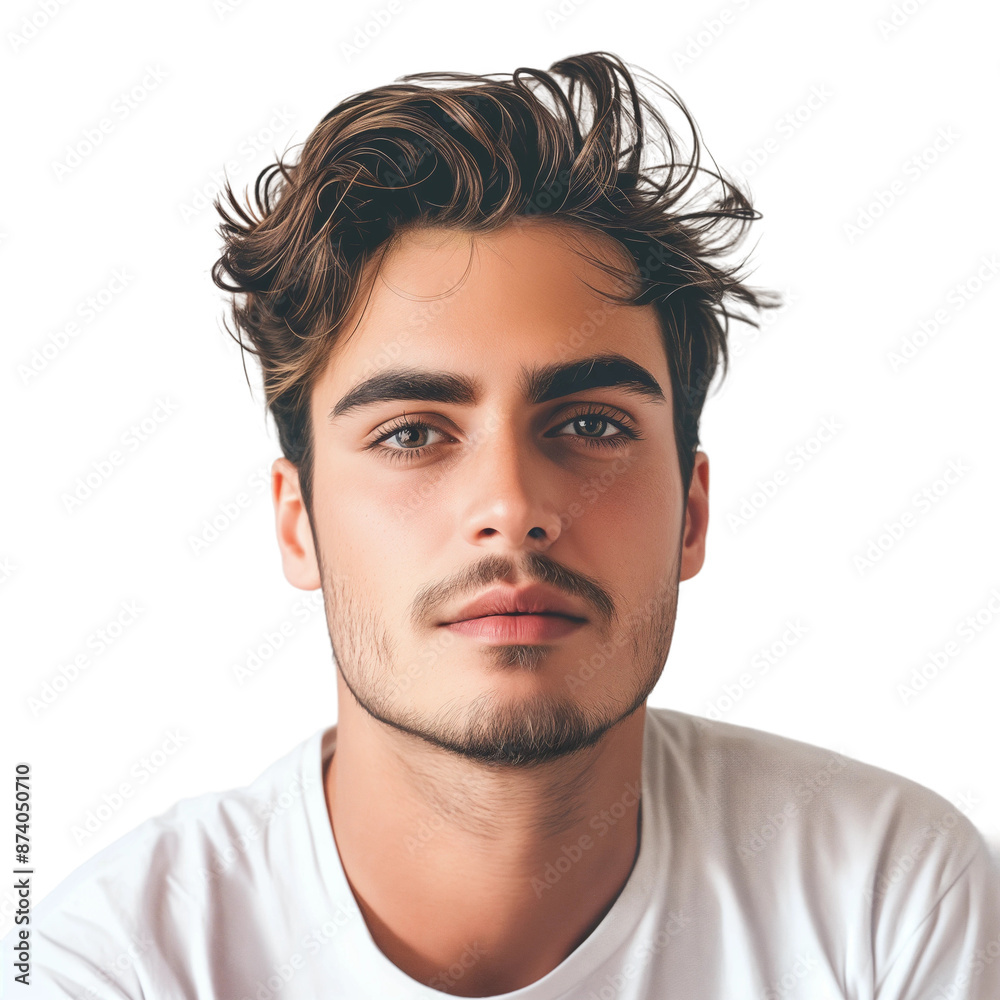 Fototapeta premium Handsome Young Man with Tousled Hair, isolated on transparent background.