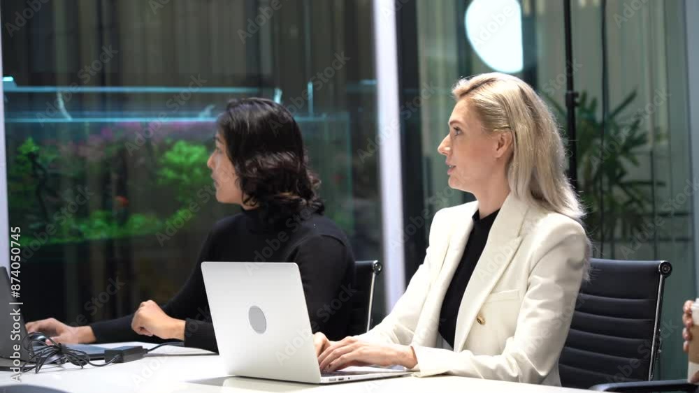 custom made wallpaper toronto digitalbusinesswoman manager raises hand to ask question to diversity group of business team in meeting at board room. Presents in office conference