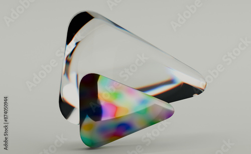 glass play sign with glassmorphism style rendered in 3D