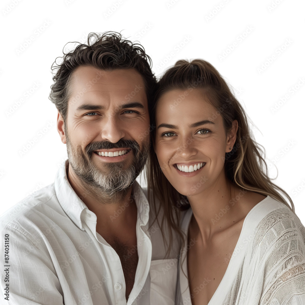 Smiling Couple in White Attire, isolated on transparent background. Smiling Couple in White Attire, isolated on transparent background.