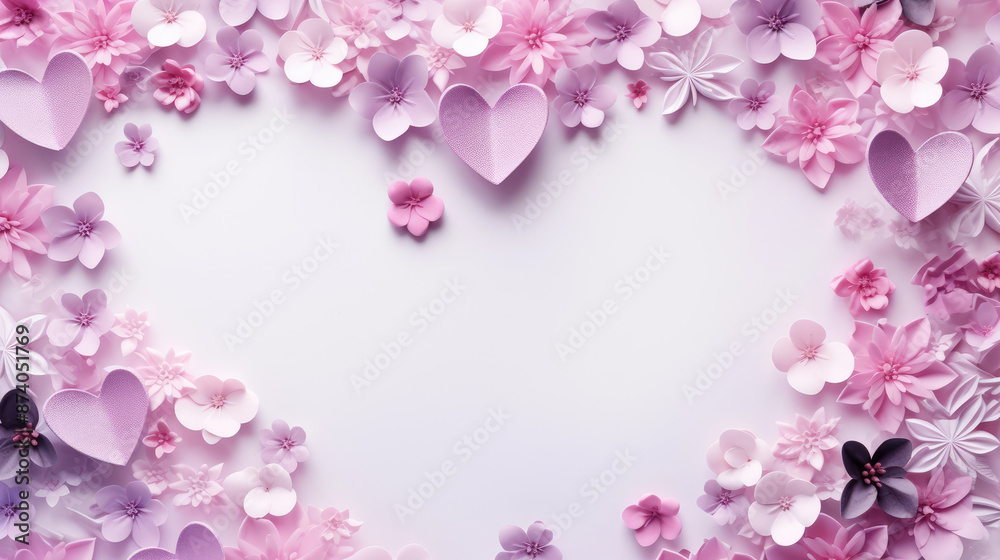 Valentine's day background with and pink hearts and flowers, generative ai Valentine's day background with and pink hearts and flowers, generative ai