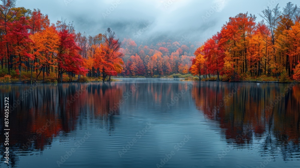 Tranquil Autumn Lake Reflections - Full Frame High-Quality Digital Photograph of Colorful Trees and Serene Water in Fall Season Tranquil Autumn Lake Reflections - Full Frame High-Quality Digital Photograph of Colorful Trees and Serene Water in Fall Season