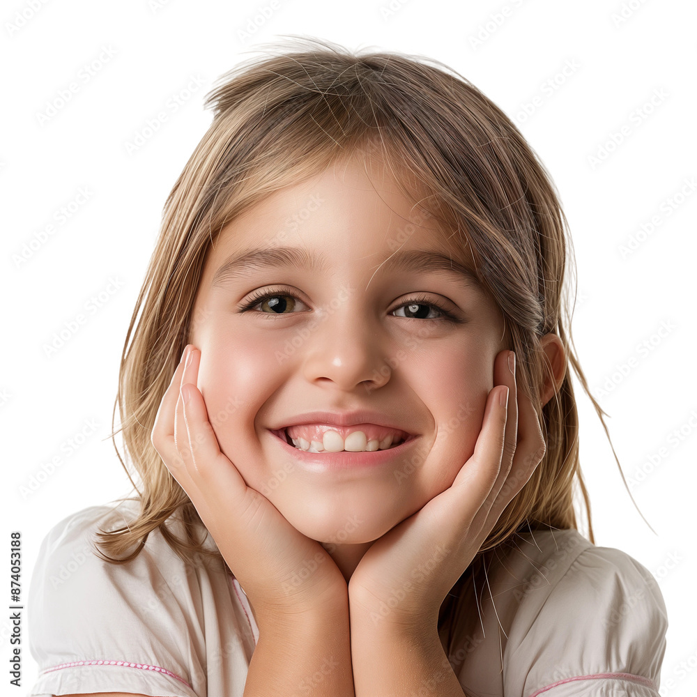 Smiling Little Girl with Hands on Cheeks, isolated on transparent background. Smiling Little Girl with Hands on Cheeks, isolated on transparent background.