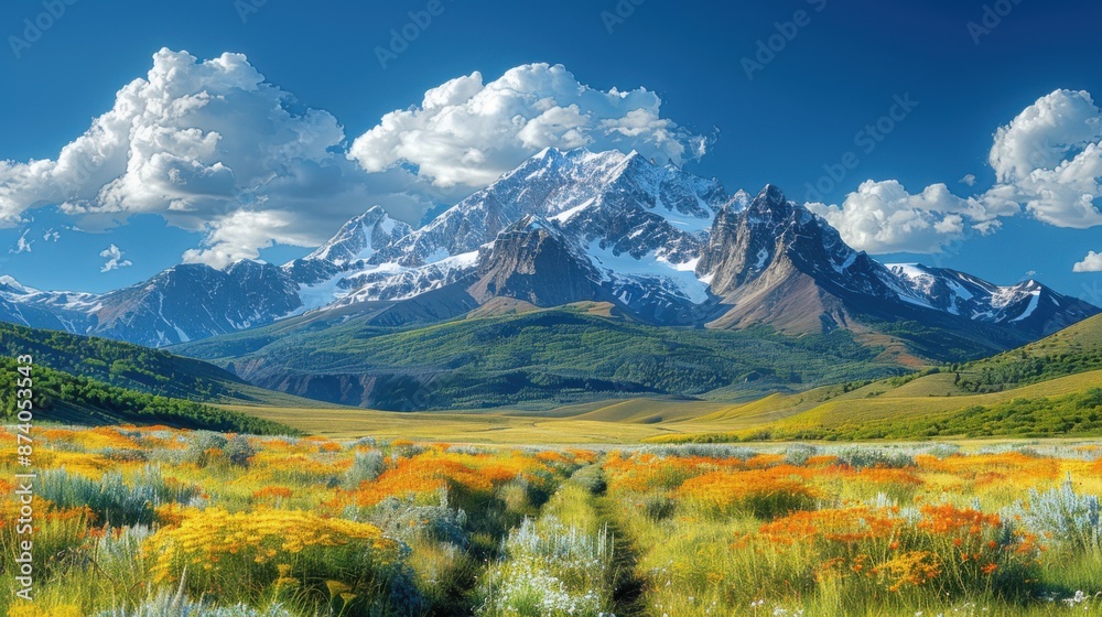 Obraz premium Majestic Snow-Capped Mountain Range: A Stunning Portrait of Nature's Grandeur