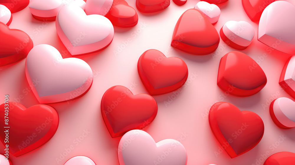 Valentines day background with red hearts. 3d illustration, generative ai Valentines day background with red hearts. 3d illustration, generative ai