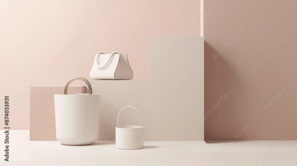 Minimalist white handbags on pastel background. Trendy fashion accessories for women. Minimalist white handbags on pastel background. Trendy fashion accessories for women.