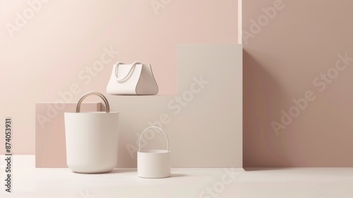 Minimalist white handbags on pastel background. Trendy fashion accessories for women.