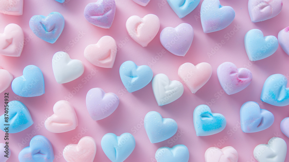 Valentine's Day background adorned with pastel hearts, creating a charming and romantic atmosphere for festive designs. Valentine's Day background adorned with pastel hearts, creating a charming and romantic atmosphere for festive designs.