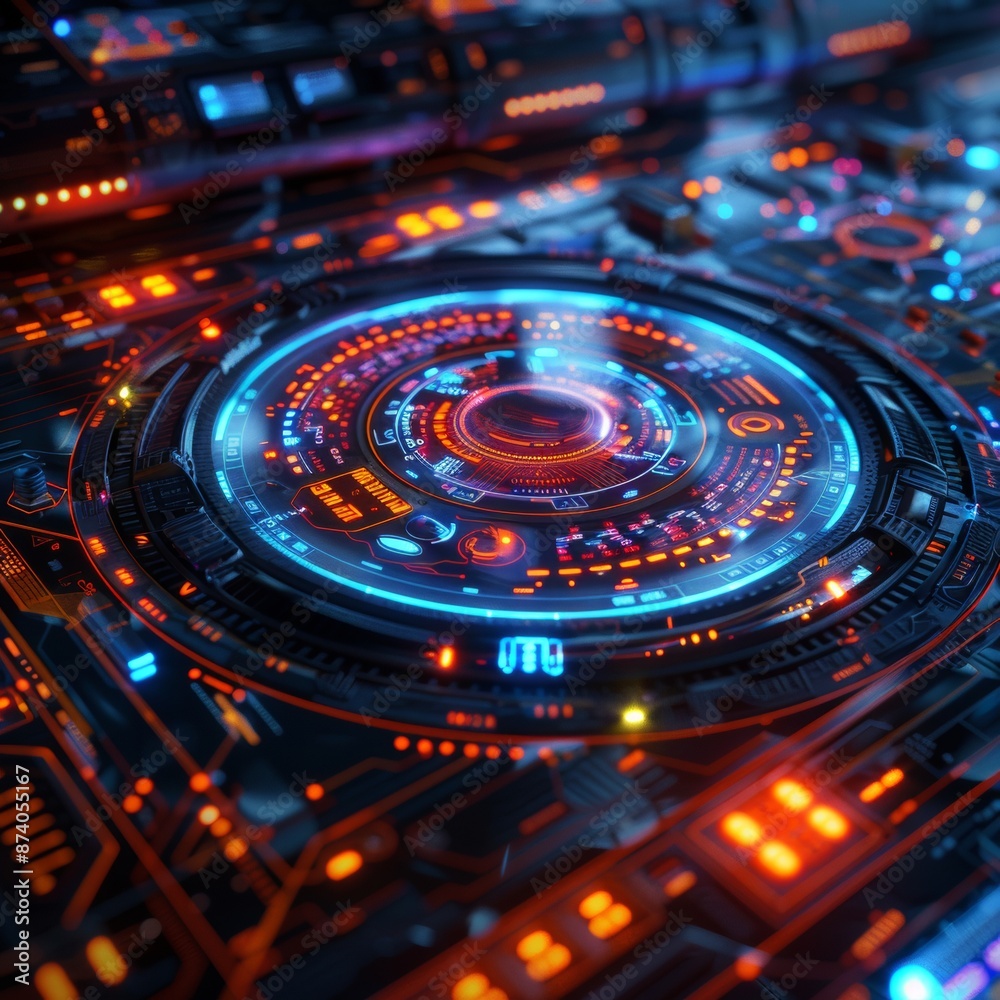 Futuristic Holographic Interface with Interconnected Systems in Cyberpunk Style featuring Vibrant Hues and High Detail Futuristic Holographic Interface with Interconnected Systems in Cyberpunk Style featuring Vibrant Hues and High Detail