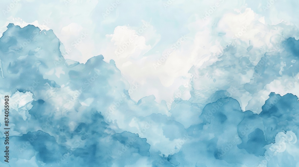 Hand painted watercolor background with sky and clouds shape - generative ai Hand painted watercolor background with sky and clouds shape - generative ai