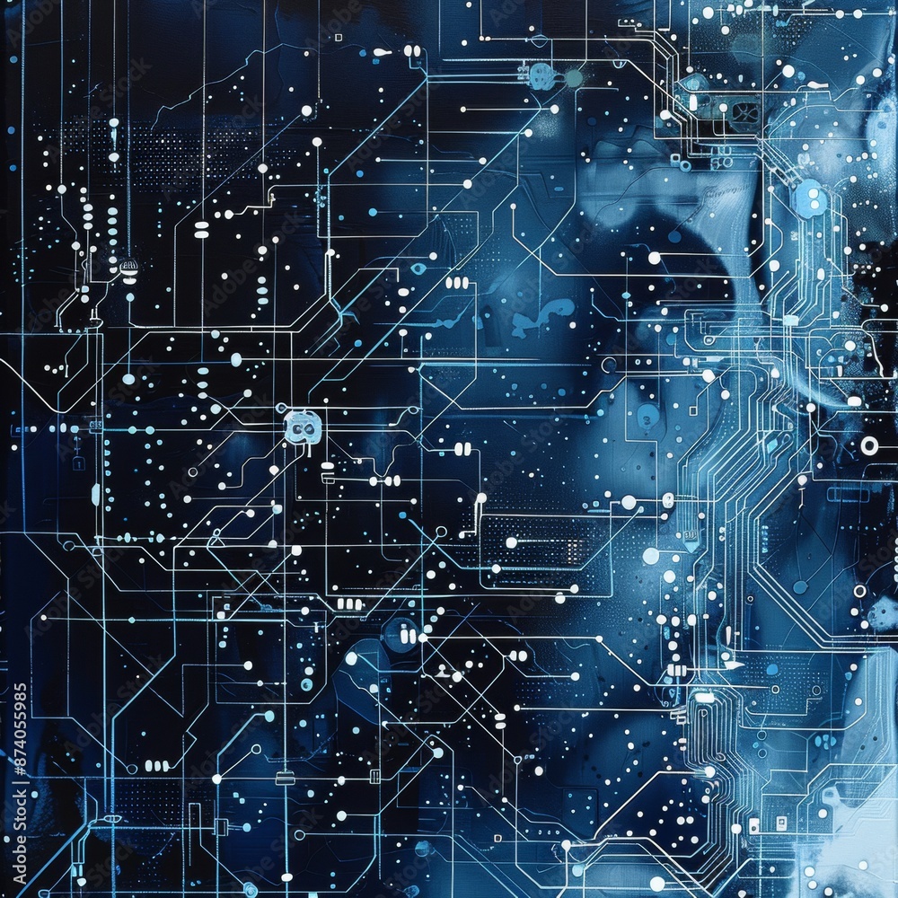 Modern Digital Neural Network Board in Sleek Blue and White Design Modern Digital Neural Network Board in Sleek Blue and White Design