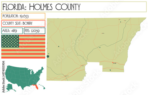 Large and detailed map of Holmes County in Florida USA.
