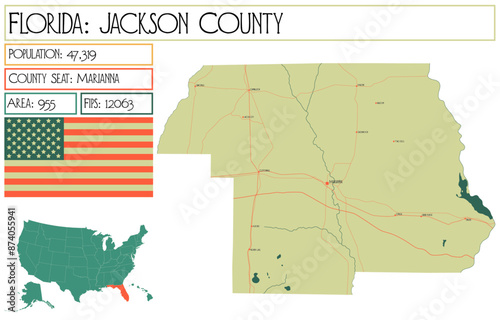 Large and detailed map of Jackson County in Florida USA.