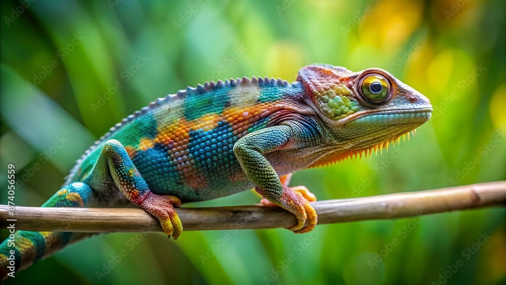 Chameleons lizard on stick stone walking looking eyes dof sharp focus space for text macro reptile jungle aquarium home pet cute Chameleons lizard on stick stone walking looking eyes dof sharp focus space for text macro reptile jungle aquarium home pet cute