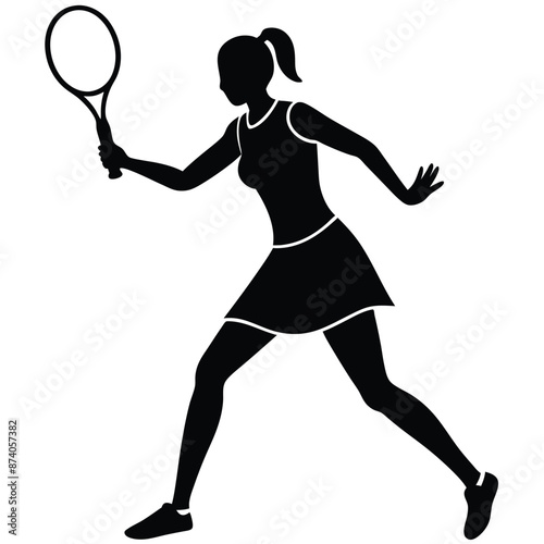 a female tennis player, an isolated white background,  