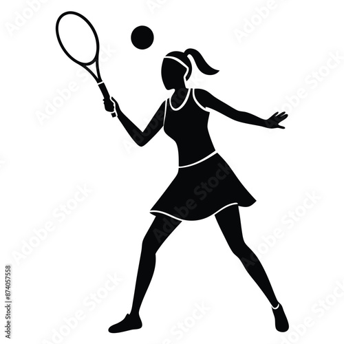 a female tennis player, an isolated white background,  