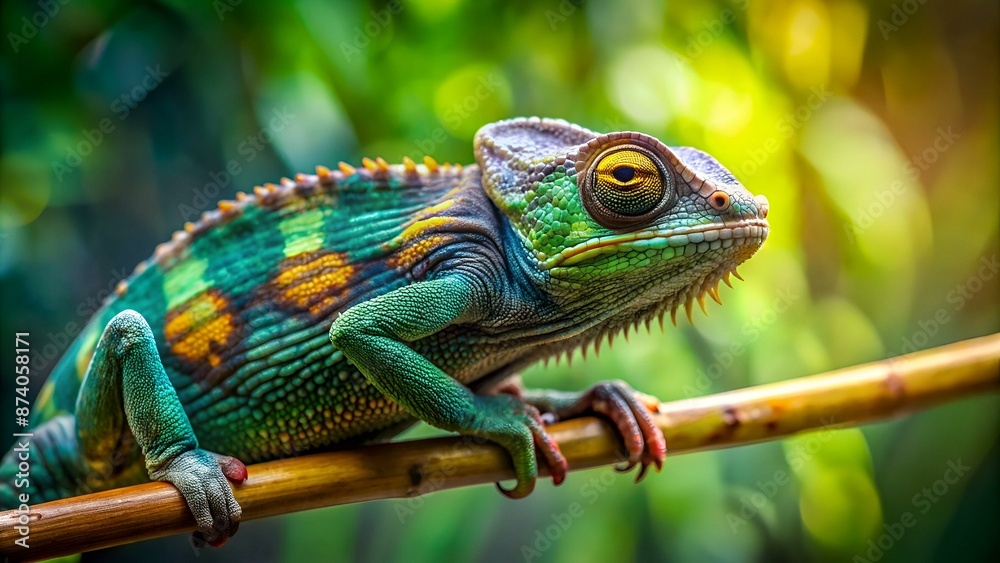 Chameleons lizard on stick stone walking looking eyes dof sharp focus space for text macro reptile jungle aquarium home pet cute Chameleons lizard on stick stone walking looking eyes dof sharp focus space for text macro reptile jungle aquarium home pet cute