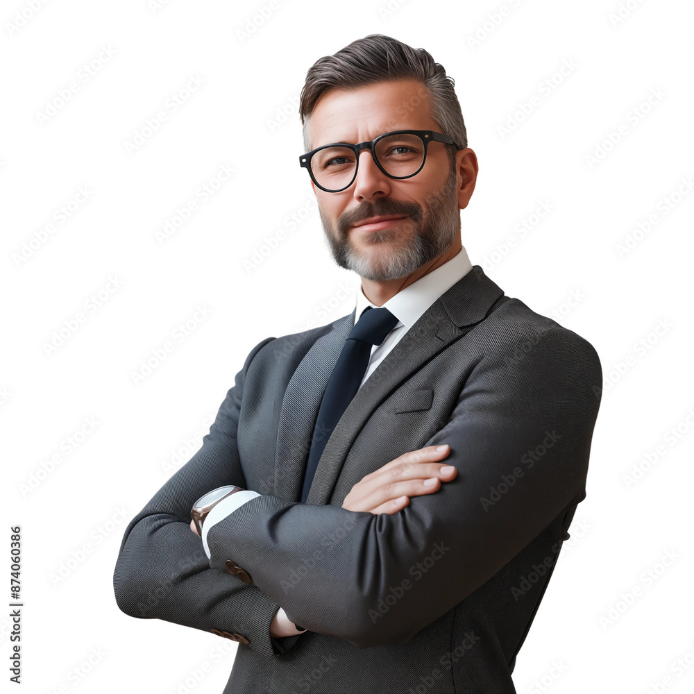 Portrait of a Confident Man with Gray Hair and Glasses, isolated on transparent background. Portrait of a Confident Man with Gray Hair and Glasses, isolated on transparent background.