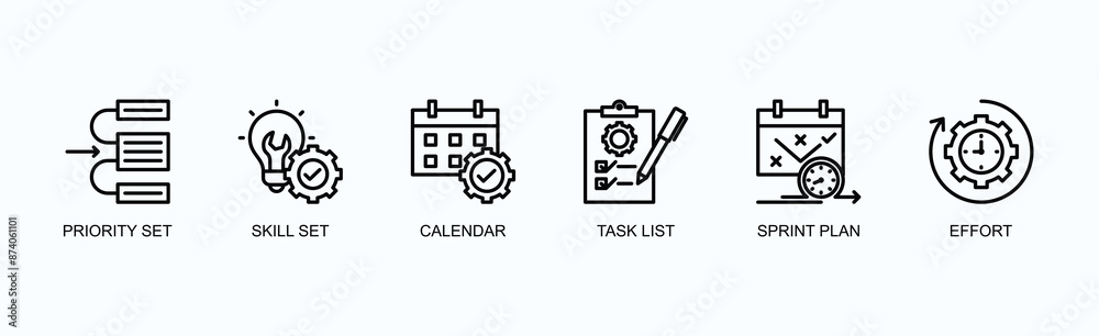 Project Management Banner Web Icon Vector Illustration Concept With Priority Set, Skill Set, Calendar, Task List, Sprint Plan, Effort