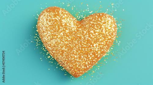 Golden Heart Shaped Cookie with Sparkling Sprinkles for Festive Celebrations. Perfect Handmade Treat for Christmas and Holidays