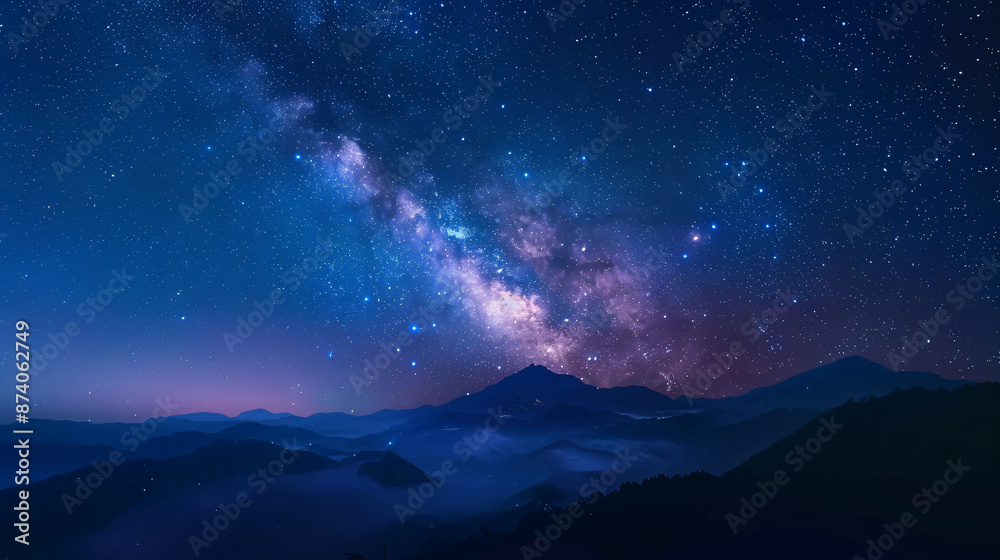Panoramic shot of the universe space featuring the Milky Way galaxy with stars against a night sky background, highlighting the cosmic beauty and celestial wonders of the universe. Panoramic shot of the universe space featuring the Milky Way galaxy with stars against a night sky background, highlighting the cosmic beauty and celestial wonders of the universe.