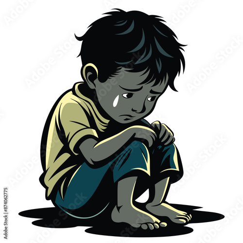 a child crying while sitting on the ground. isolated on a white background