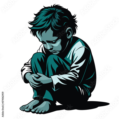 a child crying while sitting on the ground. isolated on a white background