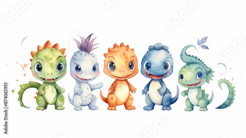 Fototapeta Naklejka Na Ścianę i Meble -  set of funny dinosaur cartoon animals isolated on white background