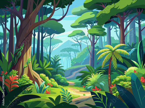 tropical jungle with palm trees